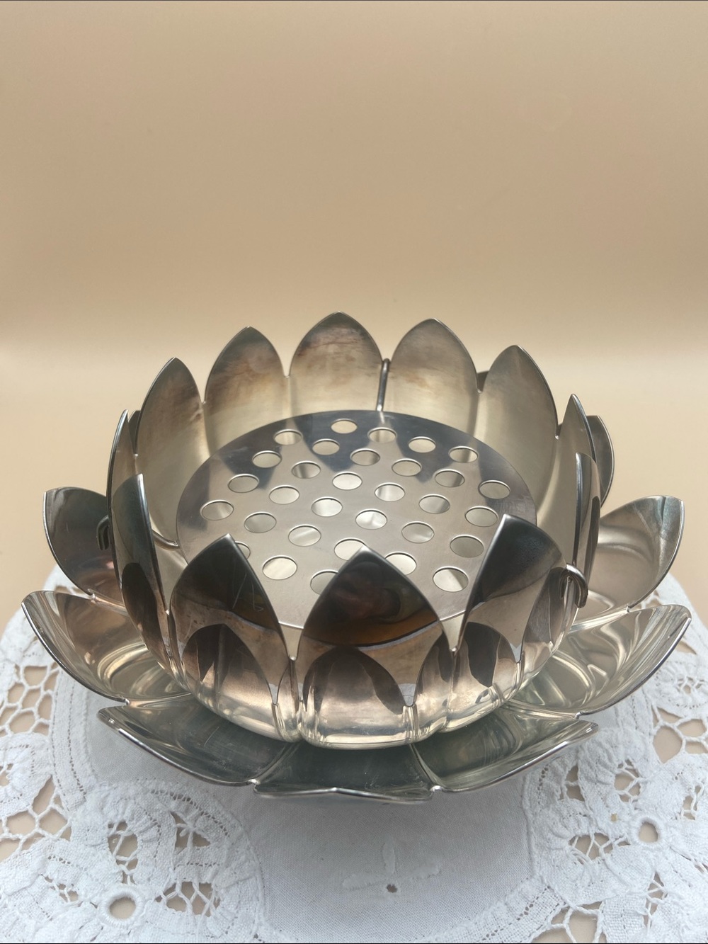 Vintage Reed & Barton Silver Plate 3 Piece Lotus Flower with Frog Bowl - Picture 13 of 13